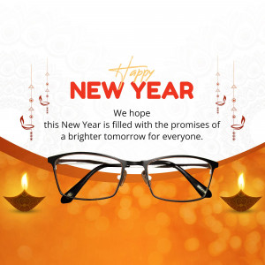 New Year greeting with eyeglasses and traditional oil lamps