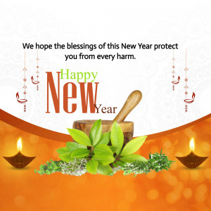 Happy New Year greeting with Ayurvedic elements