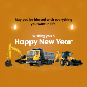 New Year greeting with construction vehicles