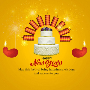 New Year cake with fireworks and diyas