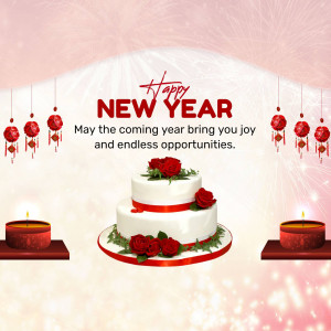 New Year cake with decorations and candles