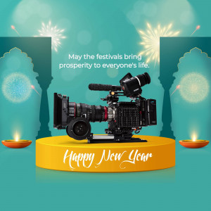 Professional camera setup with festive New Year decorations