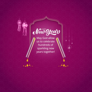 Happy New Year greeting with Diwali decorations and a festive message.