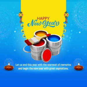 Happy New Year graphic with paint cans and brushes