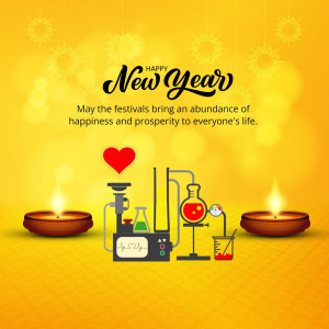 New Year greeting with science equipment and festive lights