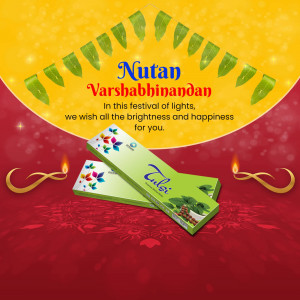 Nutan Varshabhinandan greeting with Tulsi incense sticks and festive decorations