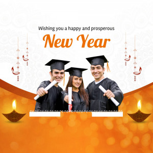 Three graduates celebrating New Year with diplomas