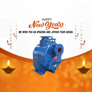 Blue industrial pump with New Year decorations