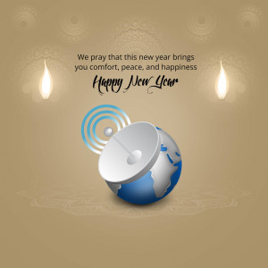 New Year greeting with a globe and satellite dish
