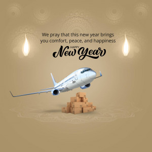 Airplane carrying packages with Diwali lamps and New Year greeting