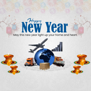 New Year graphic with travel and logistics imagery