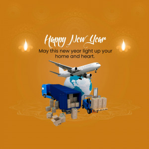 New Year greeting with logistics and travel imagery