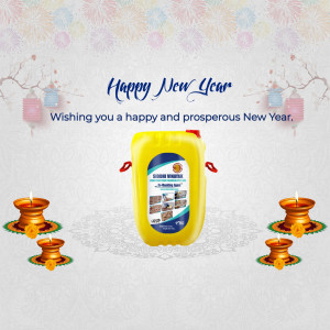 New Year greeting with a biodiesel container and festive decorations