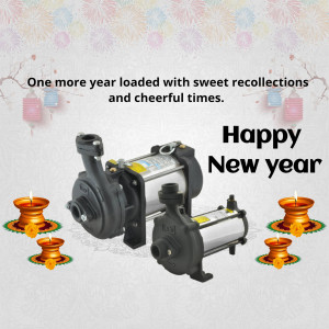 Image featuring a water pump with New Year decorations and text 'Happy New Year'
