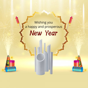 New Year greeting with fireworks and festive decorations