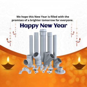 New Year greeting with plumbing pipes and fittings