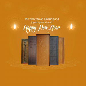 New Year greeting with a display of various door designs.