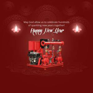 New Year greeting with an industrial pump illustration