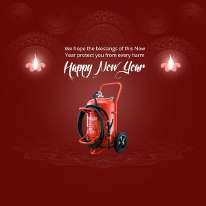 Fire extinguisher with New Year greetings
