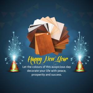 New Year celebration with wood color swatches and fireworks