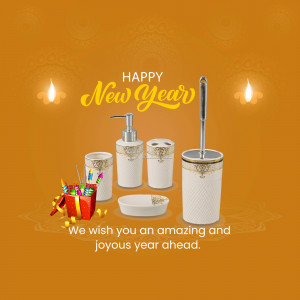 New Year themed bathroom accessories with festive decorations