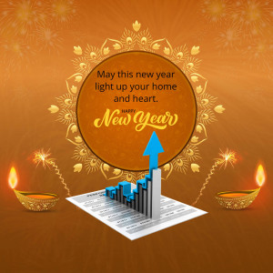 New Year greeting with financial growth illustration