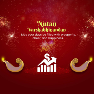 New Year greeting with financial growth and traditional elements