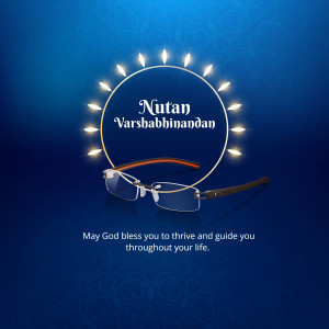 Nutan Varshabhinandan greeting with glasses and light rays