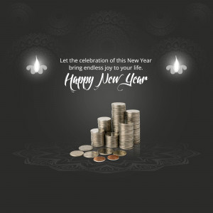 New Year greeting with coins and candles