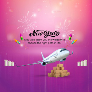 Airplane flying with fireworks and packages for New Year