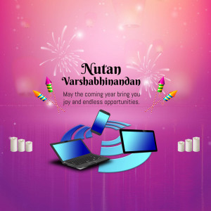 New Year greeting with technology elements and fireworks