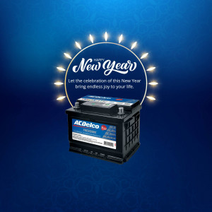 AcDelco car battery with New Year's greetings