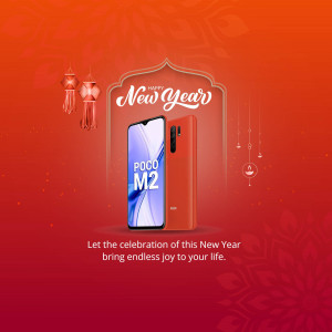 Poco M2 smartphone with New Year decorations