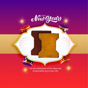 New Year celebration with traditional cake and fireworks