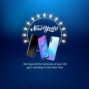 New Year promotion featuring smartphones with a festive background.