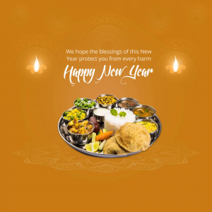 Traditional Indian New Year feast with sweets and savory dishes