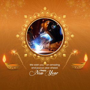 New Year greeting with a welder in the center