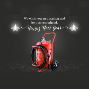 Fire extinguisher with New Year greeting