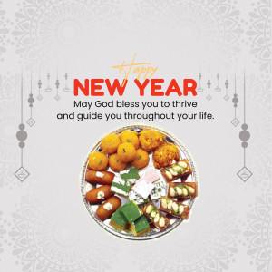 New Year greeting with traditional Indian sweets