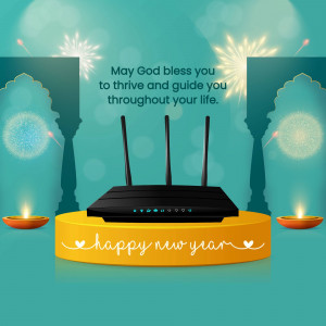 Router with Diwali decorations and New Year wishes