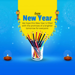 New Year greeting with pencils and festive decorations