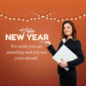 Woman in business attire wishing a happy new year