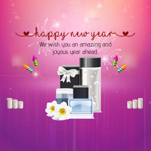 New Year wishes with gifts and festive decorations