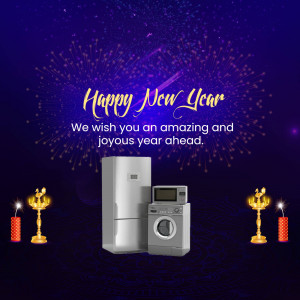 New Year greeting with appliances and festive decorations