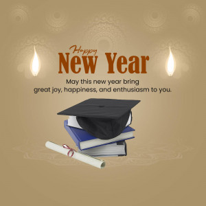 New Year greeting with graduation cap and books