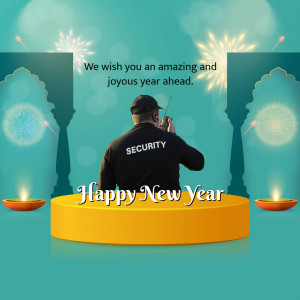 Security guard with New Year decorations