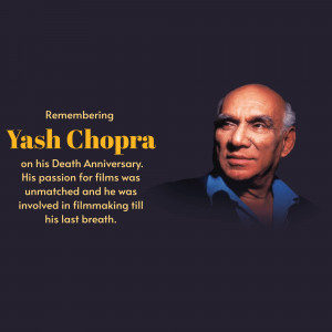 Portrait of Yash Chopra with a remembrance message