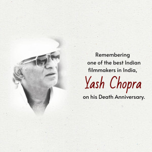 Portrait of Yash Chopra with text commemorating his death anniversary