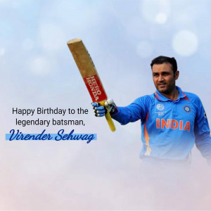 Virender Sehwag with cricket bat and Indian jersey