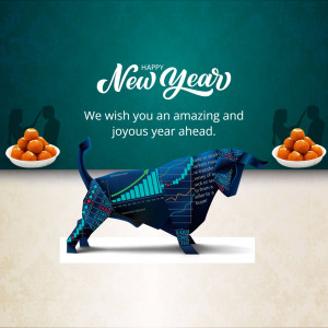 New Year greeting with a bull and oranges representing prosperity
